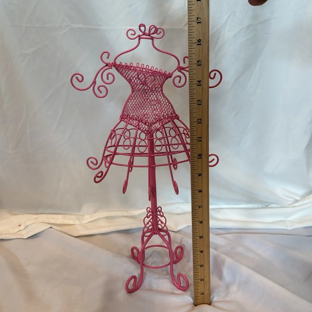 Lot of 3 Elegant Pink and White Metal Jewelry Display Stands